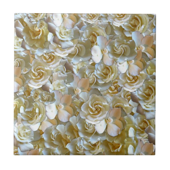 Ivory Rose Pattern – Elegant Floral Art Ceramic Tile (Front)