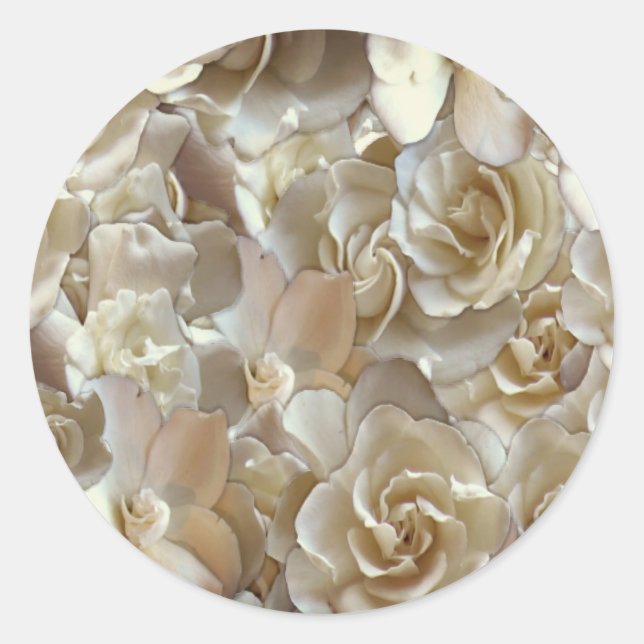 Ivory Rose Pattern – Elegant Floral Art Classic Round Sticker (Front)