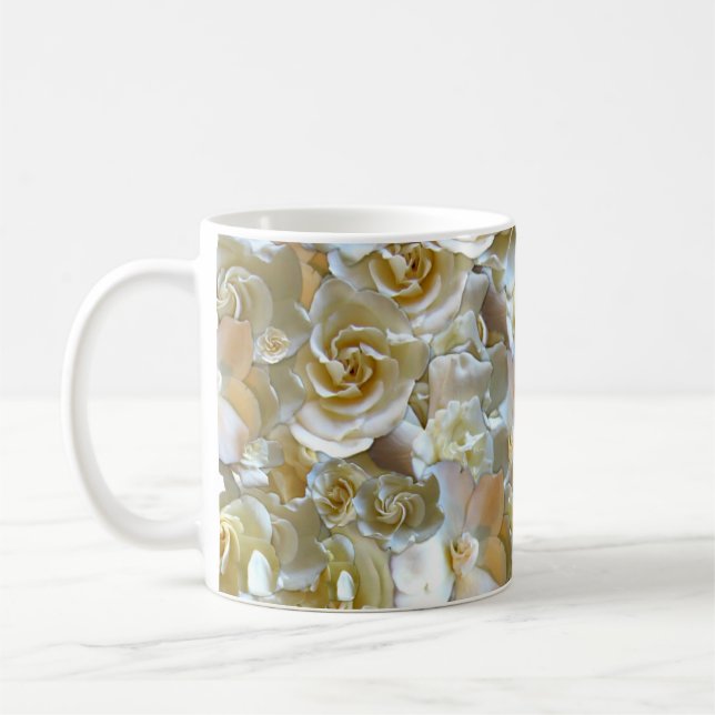 Ivory Rose Pattern – Elegant Floral Art Coffee Mug (Left)