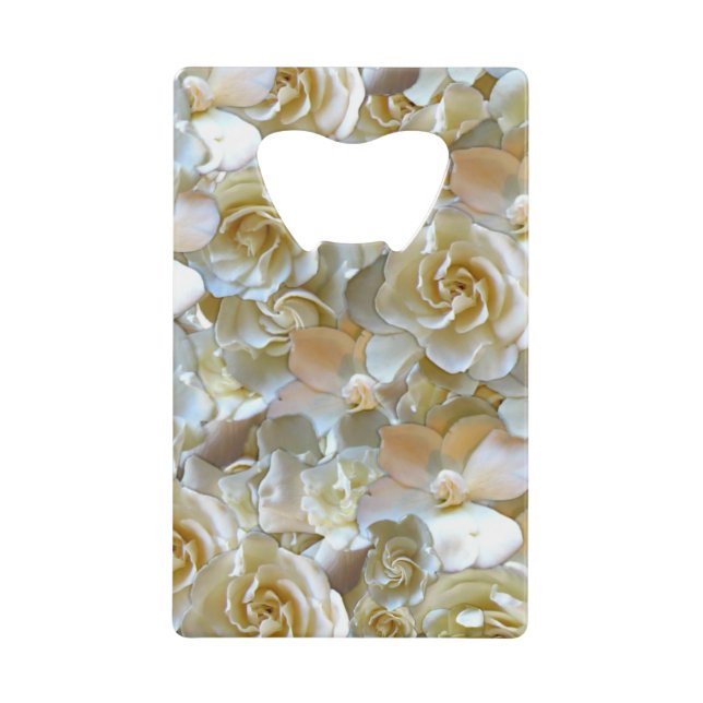 Ivory Rose Pattern – Elegant Floral Art Credit Card Bottle Opener (Front)