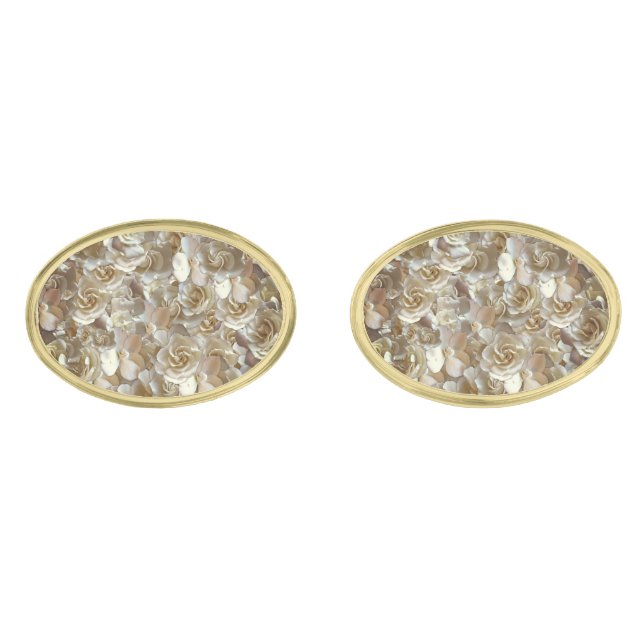 Ivory Rose Pattern – Elegant Floral Art Cufflinks (Front)