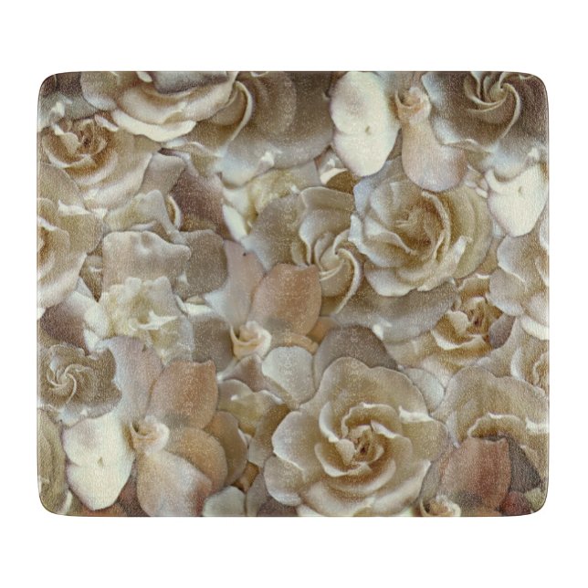 Ivory Rose Pattern – Elegant Floral Art Cutting Board (Front)
