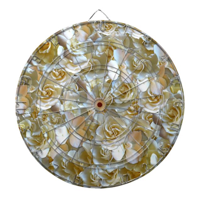 Ivory Rose Pattern – Elegant Floral Art Dart Board (Front)