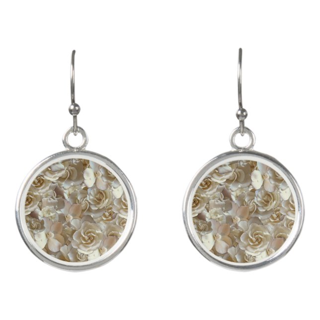 Ivory Rose Pattern – Elegant Floral Art Earrings (Front)