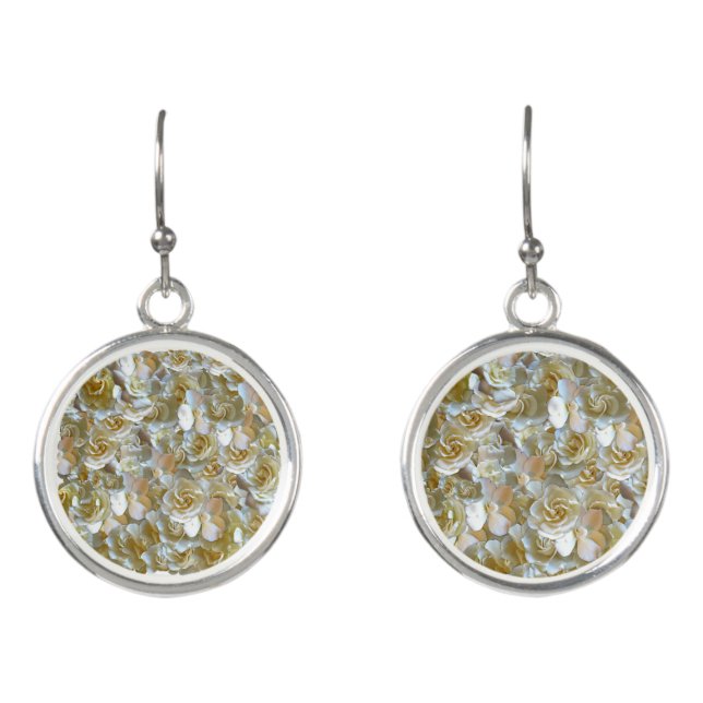 Ivory Rose Pattern – Elegant Floral Art Earrings (Front)
