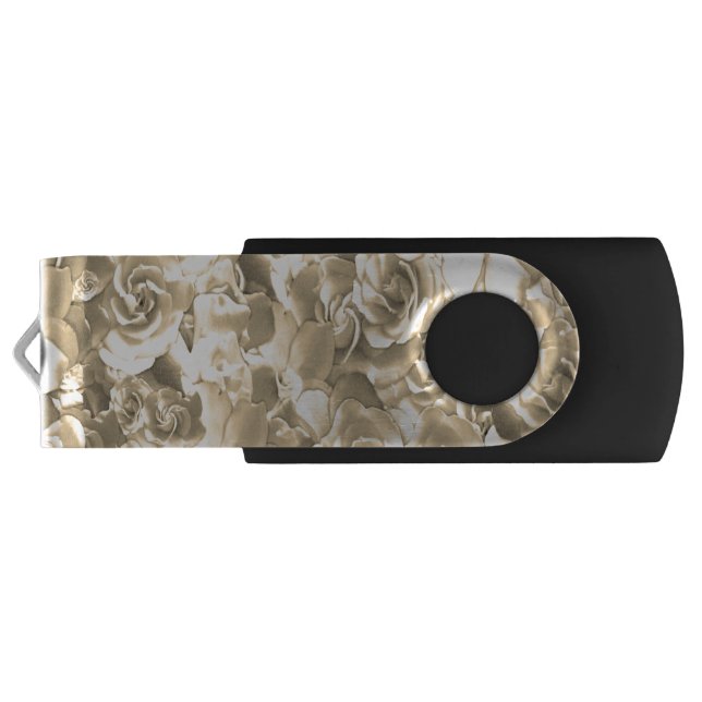 Ivory Rose Pattern – Elegant Floral Art Flash Drive (Back)