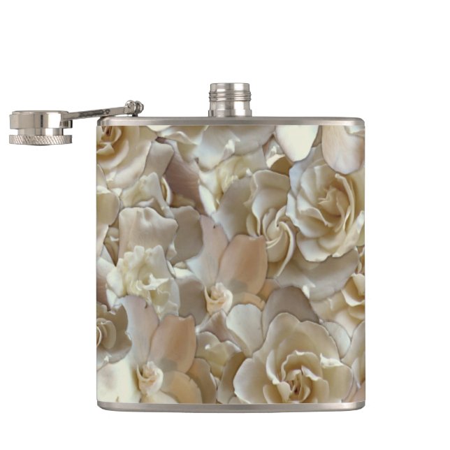 Ivory Rose Pattern – Elegant Floral Art Flask (Opened)
