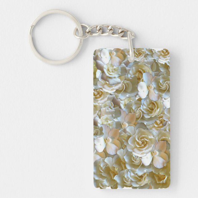 Ivory Rose Pattern – Elegant Floral Art Keychain (Front)