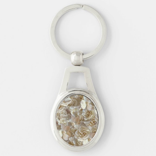 Ivory Rose Pattern – Elegant Floral Art Keychain (Front)