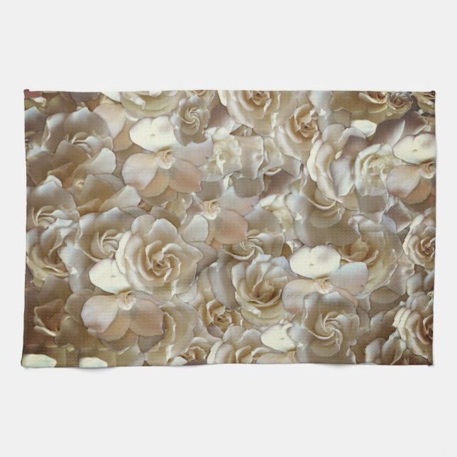 Ivory Rose Pattern – Elegant Floral Art Kitchen Towel (Horizontal)