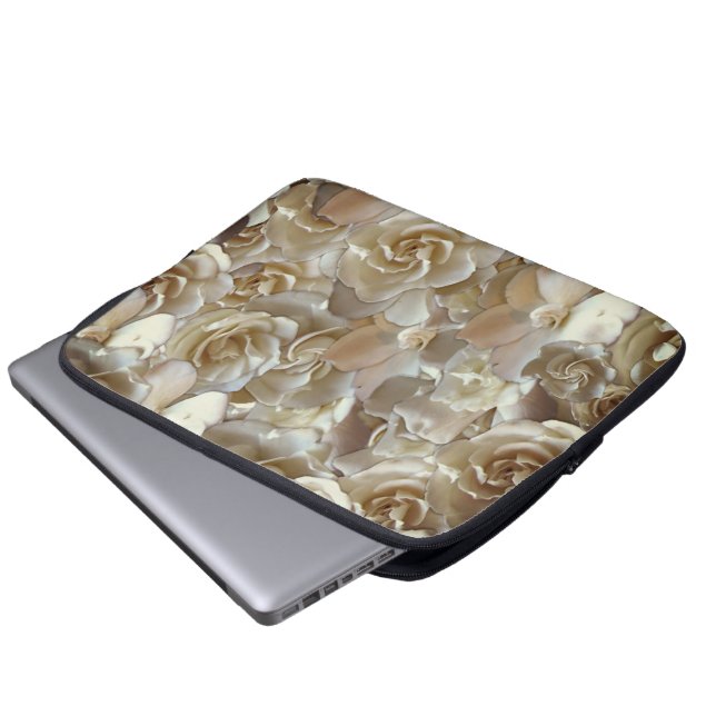 Ivory Rose Pattern – Elegant Floral Art Laptop Sleeve (Front Bottom)