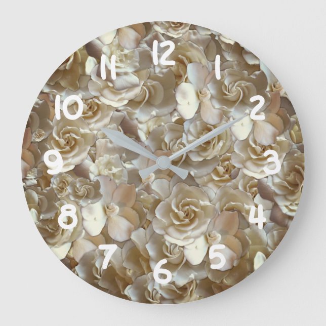 Ivory Rose Pattern – Elegant Floral Art Large Clock (Front)
