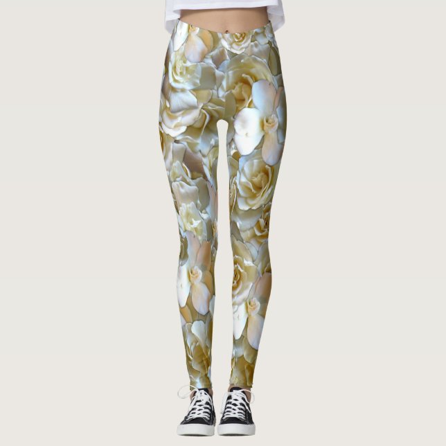 Ivory Rose Pattern – Elegant Floral Art Leggings (Front)