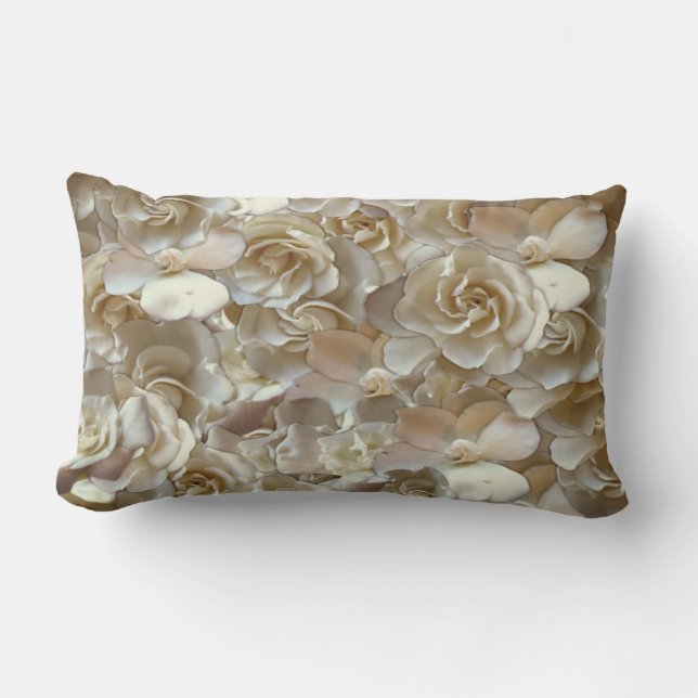 Ivory Rose Pattern – Elegant Floral Art Lumbar Pillow (Front)