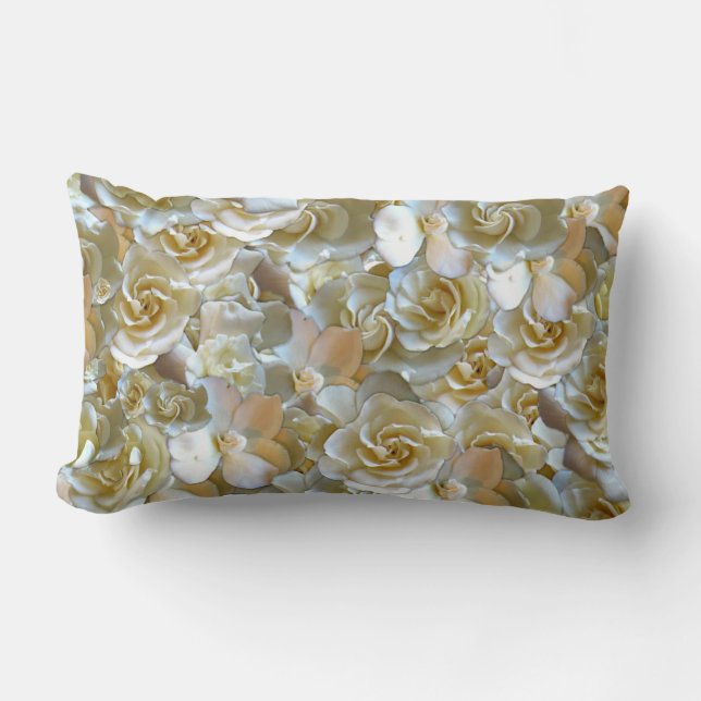 Ivory Rose Pattern – Elegant Floral Art Lumbar Pillow (Front)