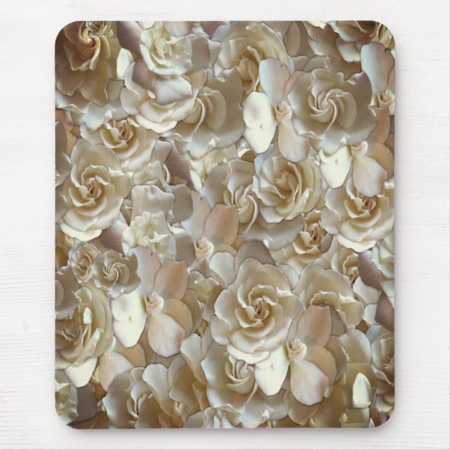 Ivory Rose Pattern – Elegant Floral Art Mouse Pad (Front)