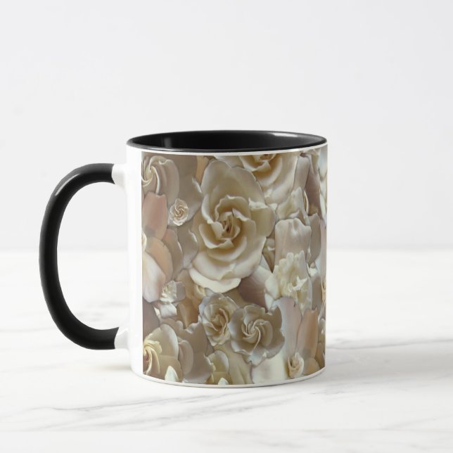 Ivory Rose Pattern – Elegant Floral Art Mug (Left)
