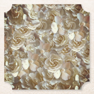 Ivory Rose Pattern – Elegant Floral Art Paper Coaster