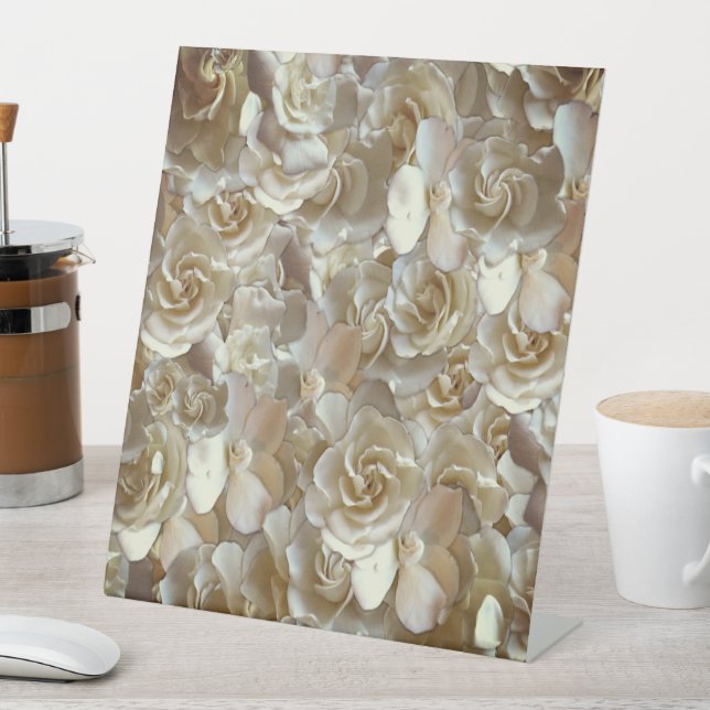 Ivory Rose Pattern – Elegant Floral Art Pedestal Sign (In SItu)
