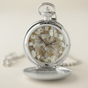 Ivory Rose Pattern – Elegant Floral Art Pocket Watch