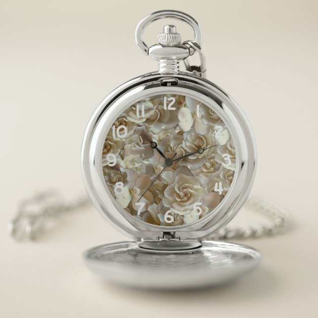 Ivory Rose Pattern – Elegant Floral Art Pocket Watch (Inside)