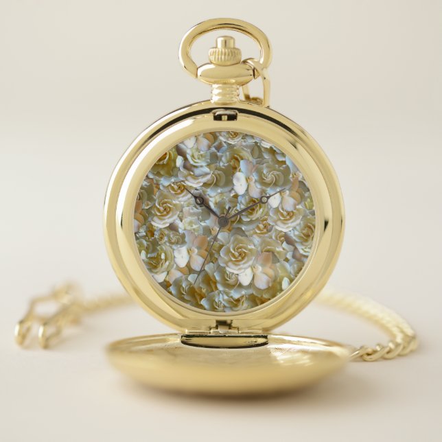 Ivory Rose Pattern – Elegant Floral Art Pocket Watch (Inside)