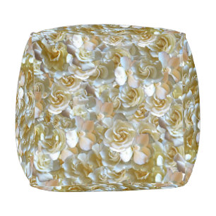 Ivory Rose Pattern – Elegant Floral Art Pouf