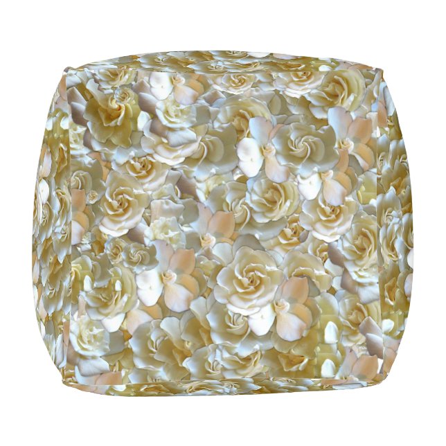 Ivory Rose Pattern – Elegant Floral Art Pouf (Bottom)