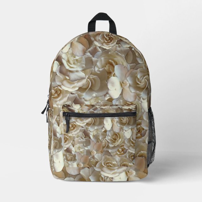 Ivory Rose Pattern – Elegant Floral Art Printed Backpack (Front)