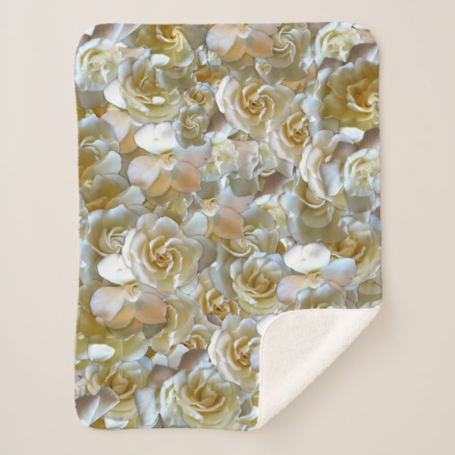 Ivory Rose Pattern – Elegant Floral Art Sherpa Blanket (Front)
