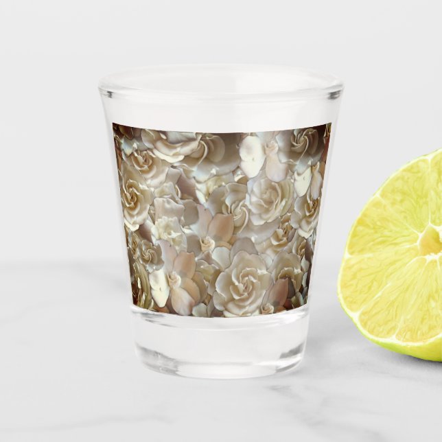 Ivory Rose Pattern – Elegant Floral Art Shot Glass (Front)