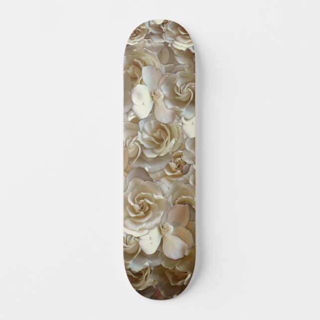 Ivory Rose Pattern – Elegant Floral Art Skateboard (Front)