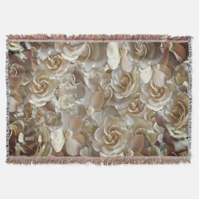 Ivory Rose Pattern – Elegant Floral Art Throw Blanket (Front)