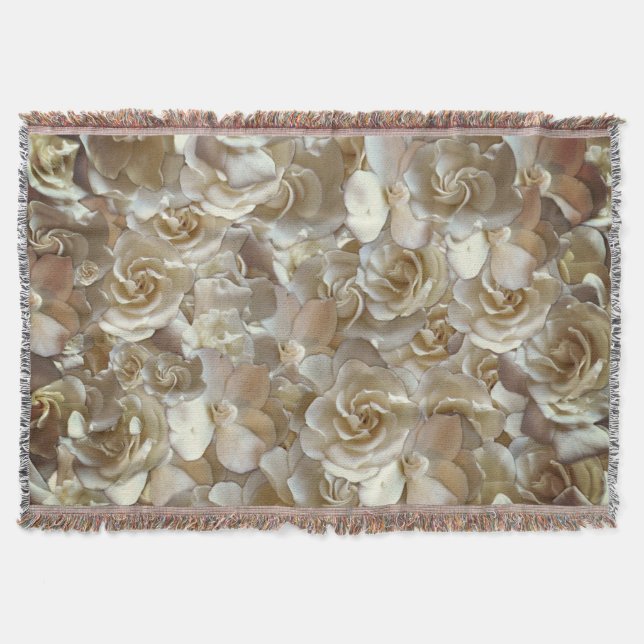 Ivory Rose Pattern – Elegant Floral Art Throw Blanket (Front)