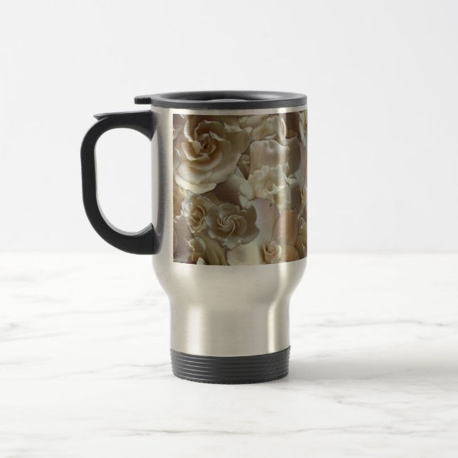 Ivory Rose Pattern – Elegant Floral Art Travel Mug (Left)