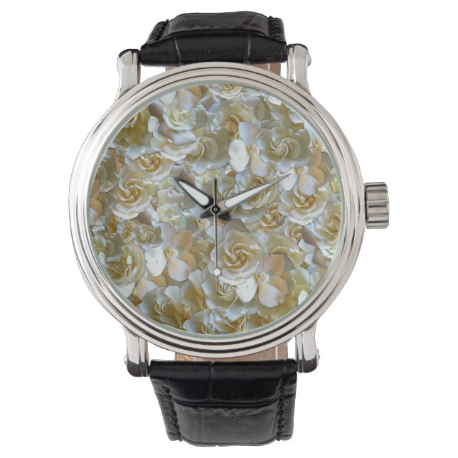 Ivory Rose Pattern – Elegant Floral Art Watch (Front)