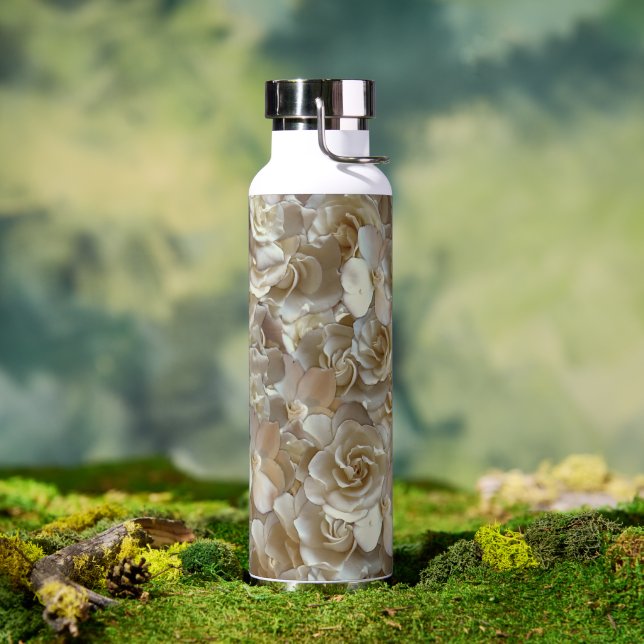 Ivory Rose Pattern – Elegant Floral Art Water Bottle (Outdoor)
