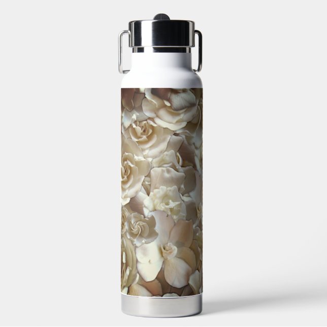 Ivory Rose Pattern – Elegant Floral Art Water Bottle (Front)