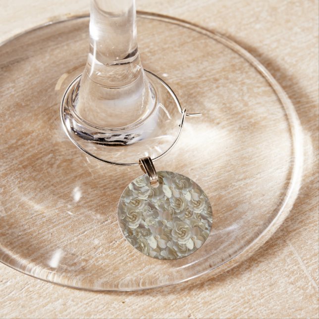 Ivory Rose Pattern – Elegant Floral Art Wine Charm (In Situ)