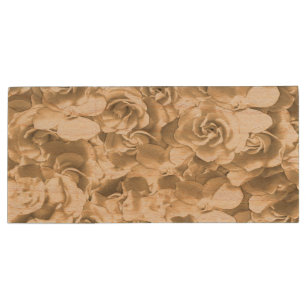 Ivory Rose Pattern – Elegant Floral Art Wood Flash Drive