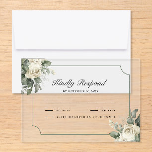 Ivory Rose Sage Green Floral Wedding Acrylic Rsvp Card