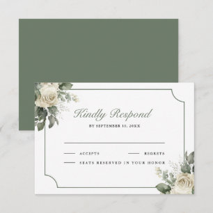 Ivory Rose Sage Green Floral Wedding RSVP Card