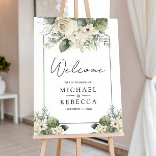 Ivory Rose Sage Green Floral Wedding Welcome Sign
