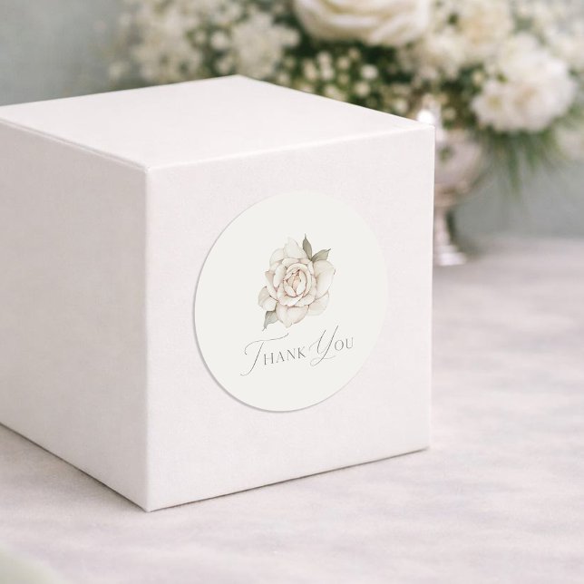 Ivory Rose “Thank You” Wedding Classic Round Sticker (Creator Uploaded)