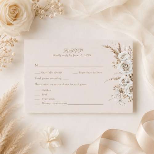 Ivory Roses Beige Wedding RSVP Card