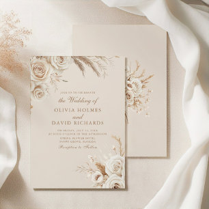 Ivory Roses & Dried Flowers Wedding Invitation