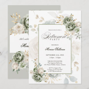 Ivory Roses Elegant Floral Retirement Party Invitation