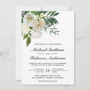 Ivory Roses Floral Botanical QR Code Wedding Invitation