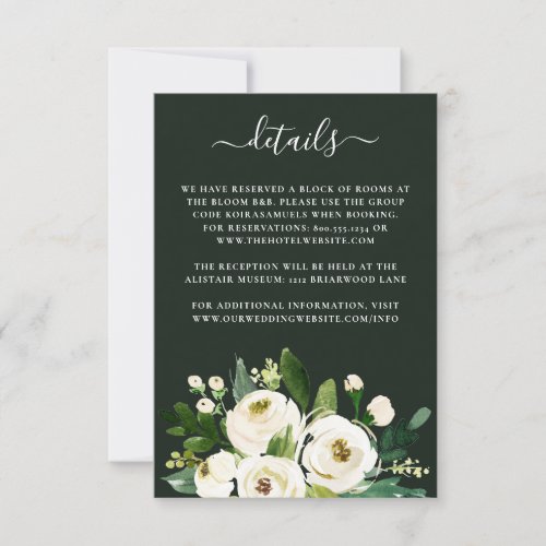 Ivory Roses Floral Wedding Details Card