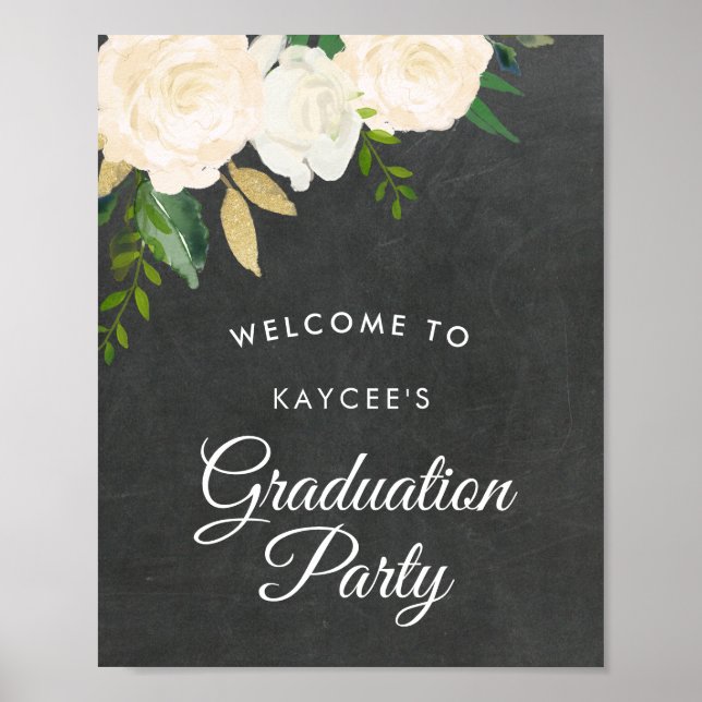 Ivory Roses & Glitter Graduation Party Welcome Poster (Front)